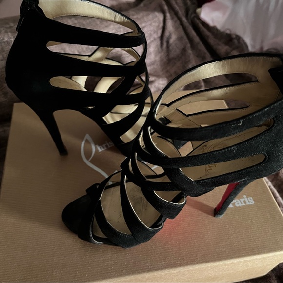 Christian Louboutin Black Suede BALOTA 120 mm Stilleto Booties sz 37/7 - Picture 4 of 9